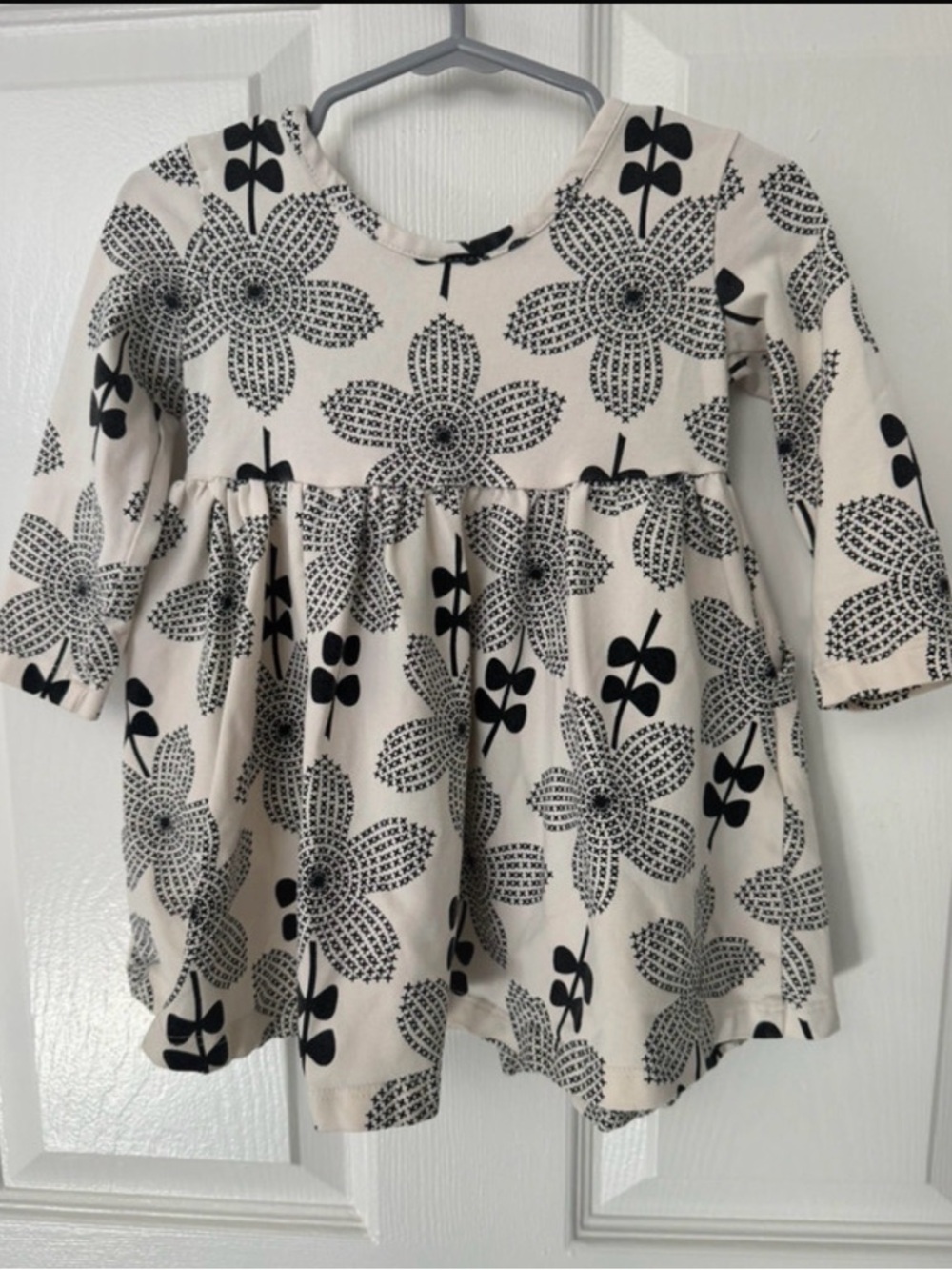 Hanna Andersson Cream Dress with Black Floral Pattern